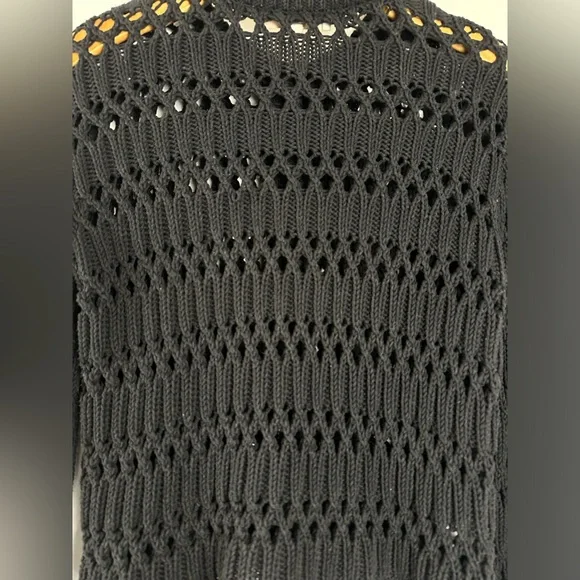 LOFT Women’s XS Black Open Stitch Knit Cardigan Button Front Sweater Crew Neck - Picture 4 of 12